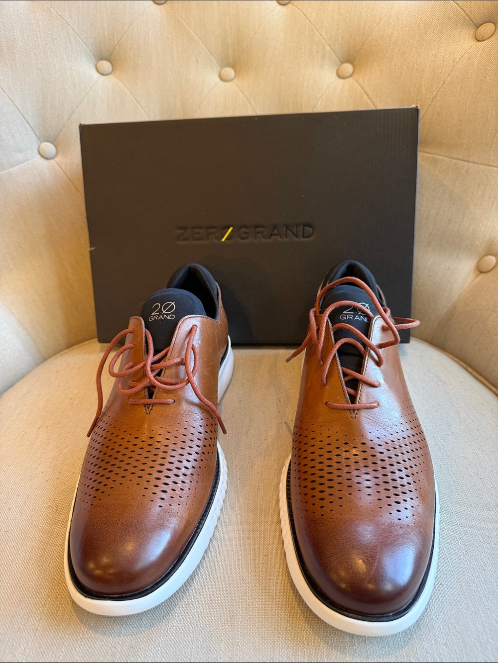 Cole Haan Brown Perforated Leather Lace-Up Oxfords - Picture 3 of 5